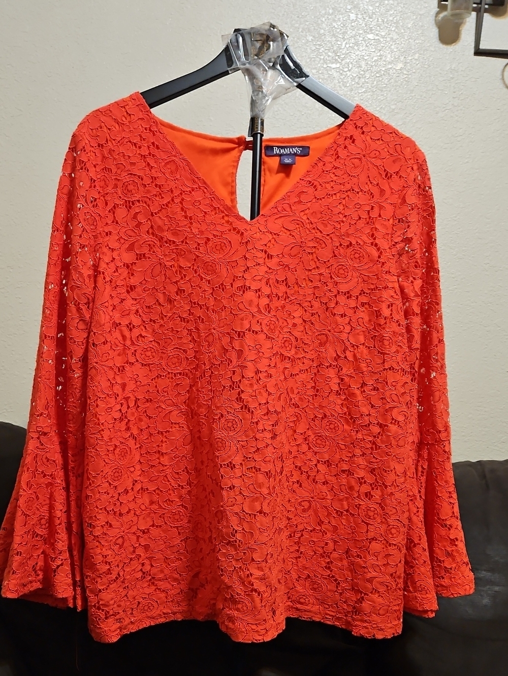 Roaman's Coral Lace V-Neck Tunic Top